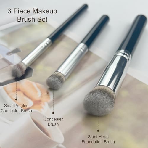 Jaasuee 3-Piece Foundation Contour and Concealer Makeup Brush Set