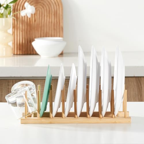 2 Pack Bamboo Dish Rack & Lid Organizer - Kitchen Storage Solution