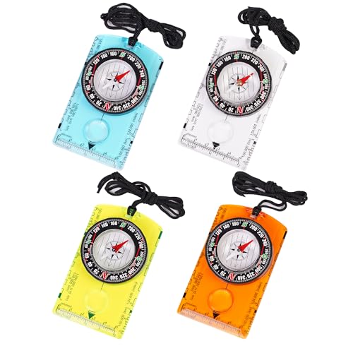 4 Pcs Outdoor Compass with Adjustable Declination,Magnifier,Ruler,Scale. Multifunctional Orienteering Waterproof Compass for Map Reading, Navigation, Hiking