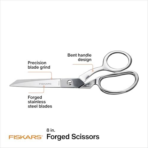 Fiskars 8" Bent Stainless Steel Fabric Scissors for Precision Cutting