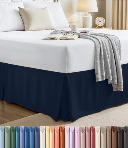 Utopia Bedding Full Navy Pleated Bed Skirt - 16 Inch Drop, Under-Bed Storage