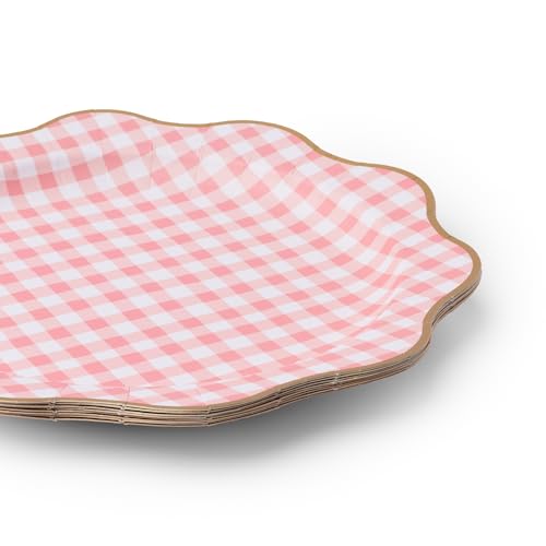Elegant Light Blue Gingham Plates, Pack of 8 - 10.75" Disposable Dinner Plates