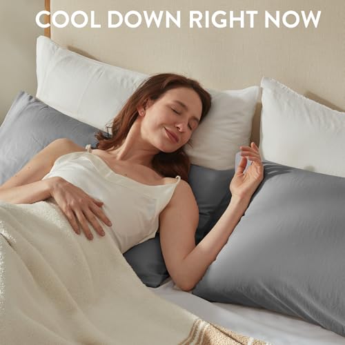 SureFit Gray Queen Size Washed Ultra-Chill Cooling Pillowcase Set of 2