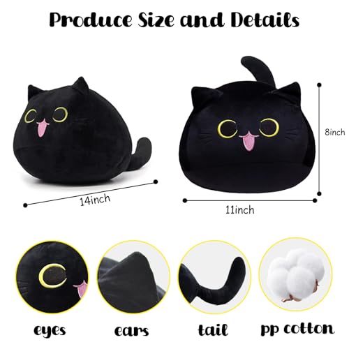 AUTOKAKUM 12-Inch Cute Black Cat Plush Pillow - Soft Stuffed Animal Toy