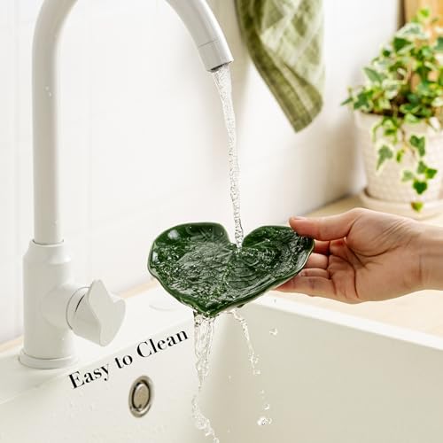 Leaf-Shaped Ceramic Spoon Rest for Kitchen Counter - 5.8"