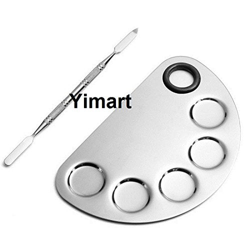 Yimart Stainless Steel Makeup Mixing Palette with Spatula and 5 Wells