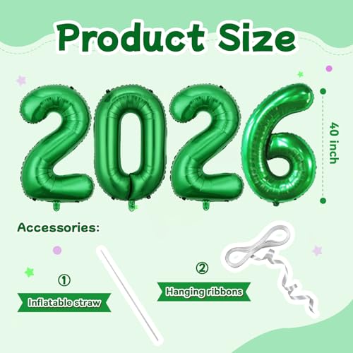 Green Jumbo 40-Inch 2026 Graduation & New Year Balloons