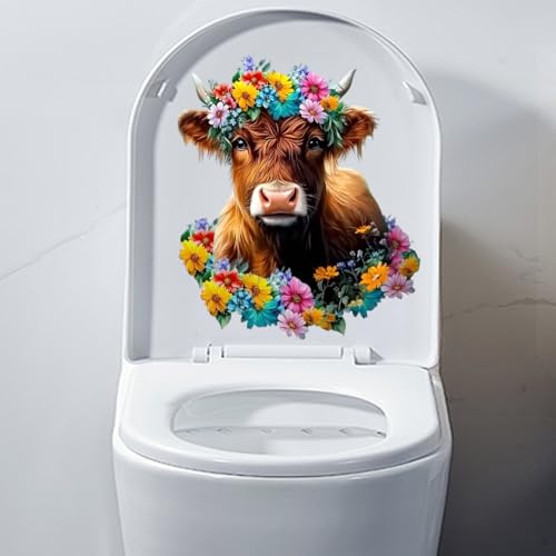 Funny Cow Toilet Seat Decal - Waterproof Vinyl Cartoon Animal Lid Sticker