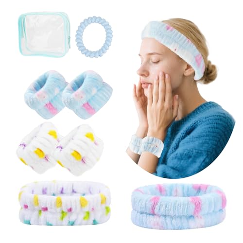 Spa Headband and Wristband Set for Skincare and Face Washing