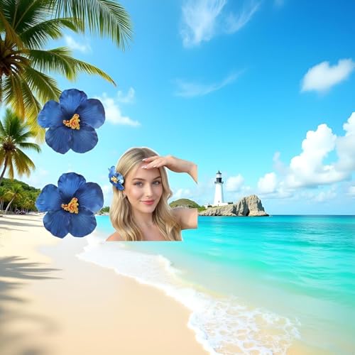 Blue Plumeria Flower Hair Clips 2-Piece Tropical Floral Hair Barrettes