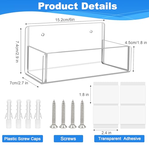 Clear Acrylic Spice Rack Wall Mount - 6 Inch, 2 Pack Organizer Shelf