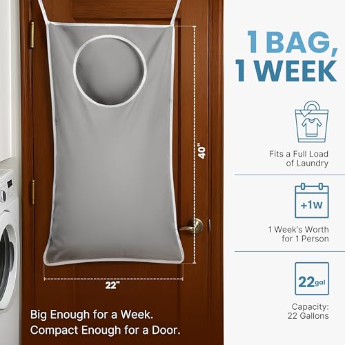 DONAQ XL Hanging Laundry Hamper Bag - Grey, Over the Door Space Saving Design