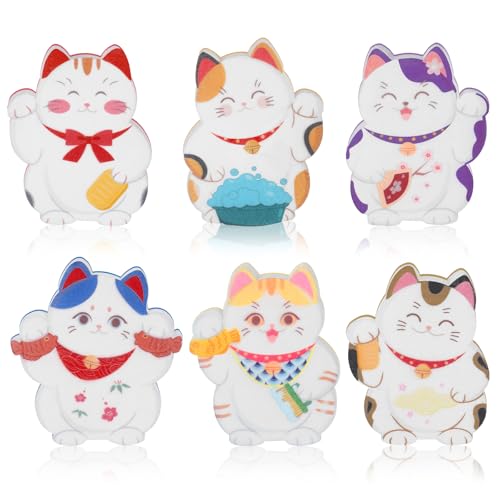 Sunnychicc Lucky Cat Kitchen Sponges - 6 Piece Non-Scratch Scrub Set