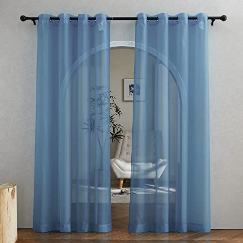 NICETOWN Stone Blue Voile Sheer Curtains, 84 Inch Grommet Panels