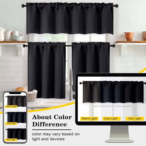 Black Valance Curtain Panel - 60" x 14" Rod Pocket, Thermal Insulated