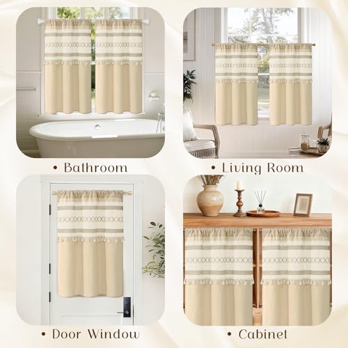 FRAMICS Linen Cafe Curtains - 26" x 36" Boho Farmhouse Tier Curtains, 2 Panels