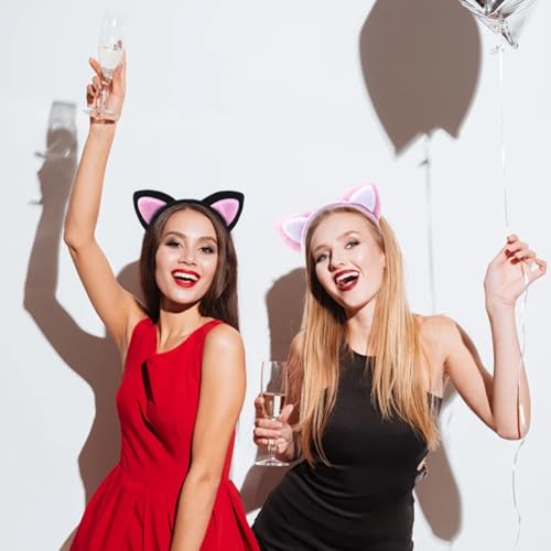 Cat Ears Headband 2 Pack Plush Soft Fuzzy Hair Bands for Women