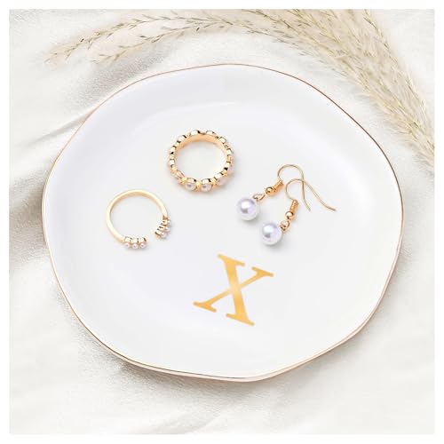 Personalized Ceramic Ring Dish with Letter X - Elegant Jewelry Tray