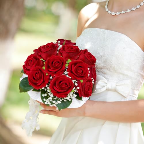 Red Velvet Roses Artificial Flowers - 12 Pcs for Home Decor & Events
