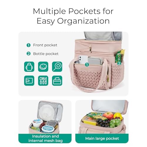 BAGSMART Insulated Lunch Box for Women, Double Deck Leakproof Cooler Bag with Expandable Design for Office Work & Outdoor Picnic