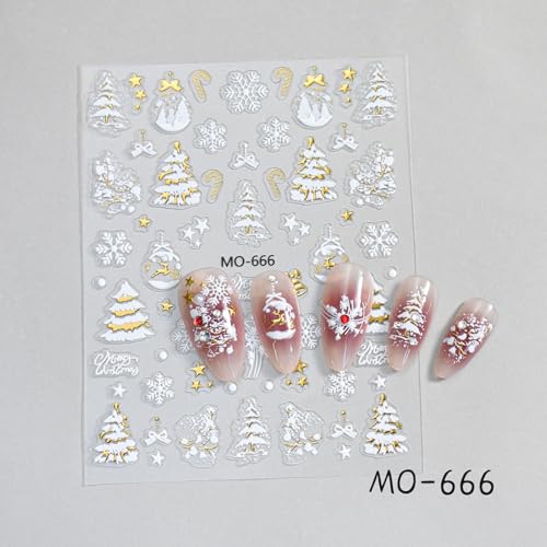 5D Embossed Christmas Nail Stickers Snowflake Winter Decals - 3PCS