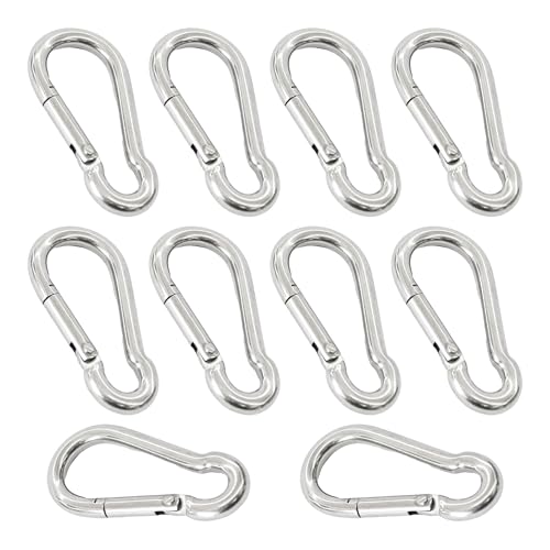 10PCS M6 Spring Snap Hooks, 2.38 Inch 304 Stainless Steel Quick Link Carabiners, Secure Locking Clips for Outdoor Activities, Hammock Setup, Dog Leash & Keychain Connection