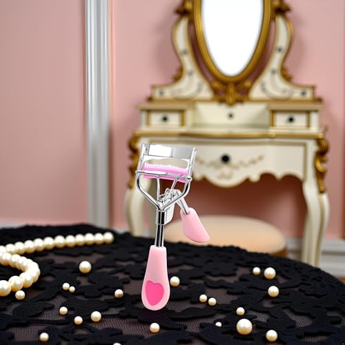 Pink Eyelash Curler with Built-in Comb and Replacement Pads Set