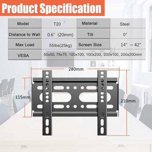 JXMTSPW Universal Low-Profile TV Wall Mount for 14-42 Inch Screens