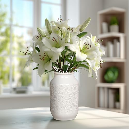 Modern White Ceramic Vase 9 Inch - Minimalist Home Decor for Flowers & Centerpieces