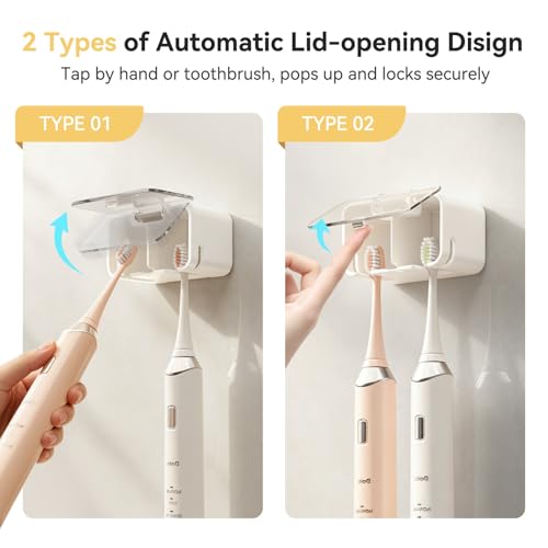 MOPMS Wall-Mounted Toothbrush Holder with Cover - 3 Slot Organizer