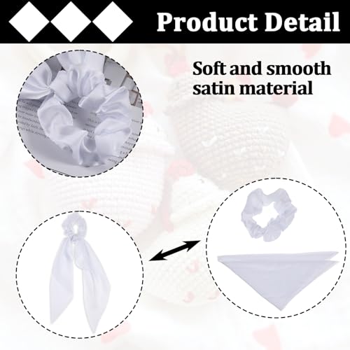 Mabor White Satin Hair Scrunchies with Bow Tails - 2 Pcs Elastic Hair Scarf