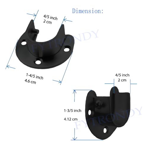 FYTRONDY Black Stainless Steel 3/4 Inch Wardrobe Closet Rod Bracket - Premium Edition