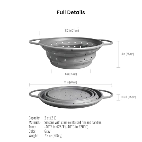 VitarayX 2-Quart Slate Gray Silicone Collapsible Colander