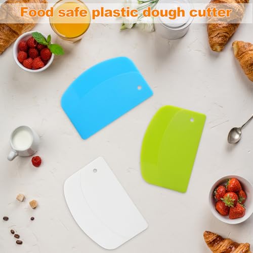 3-Piece Plastic Dough Scraper Set - Flexible Kitchen Tool for Baking