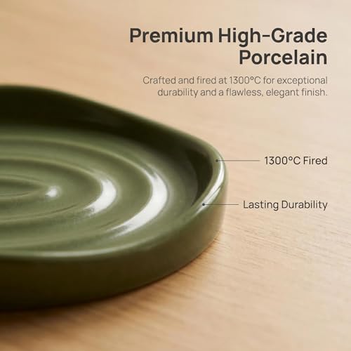 Ceramic Soap Dish with Swirl Grooves - Easy-Clean Green Holder
