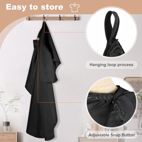 Professional Hair Cutting Cape with Adjustable Snap Closure Black 57" x 51"