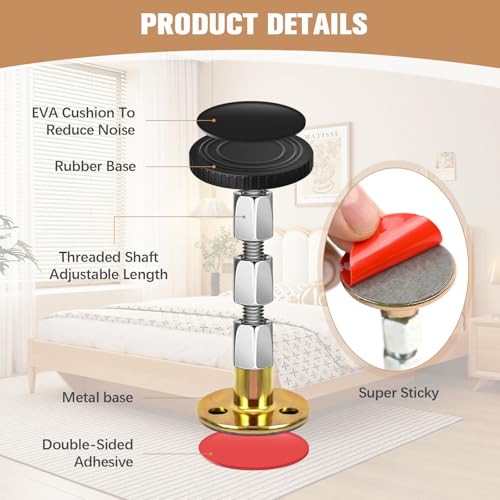 Adjustable Bed Stoppers with Furniture Pads - 2 Pack Anti-Shake Tool