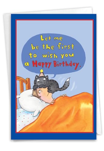 Funny Birthday Card - Cat on Head Design with Envelope