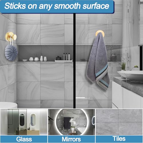 Gold Vacuum Suction Cup Hooks - No Drill Shower Hooks, 2 Pack