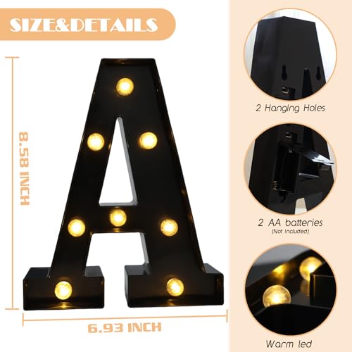 Letter A Marquee Light - 8.5 Inch Black Battery Powered LED Letter