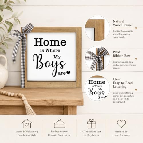 Home is Where My Boys Are Sign | Rustic Wooden Family Quote Plaque