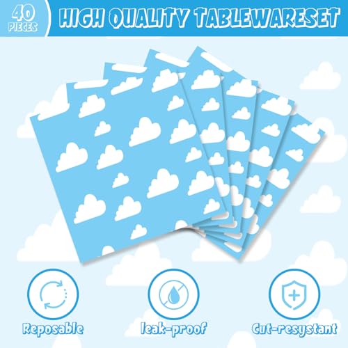 40Pcs Blue Sky White Clouds Birthday Party Set - Plates & Napkins