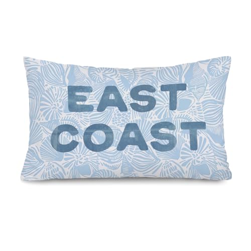 Blue Seashell Coastal Beach Pillow Cover 12x20 - East Coast Beach Decor, Preppy Throw Pillowcase, Coastal Bedroom & Couch Accent - Coast-east Coast-seashell-blue