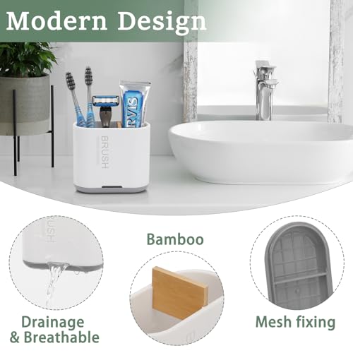 Bamboo Toothbrush Holder - 2 Slot Organizer for Bathroom & Kitchen