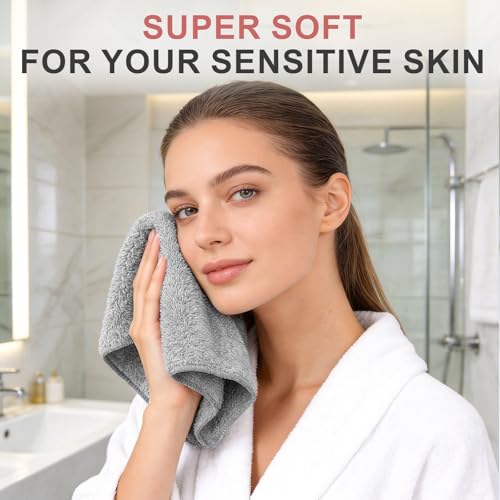TEAWOO 10-Pack Star Gray Microfiber Washcloths - Super Soft & Absorbent