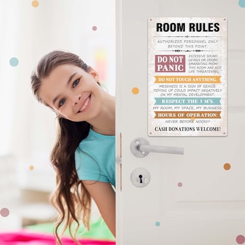 Funny Room Rules Sign for Teen Girls - Cute Aluminum Decor 11.8x7.9