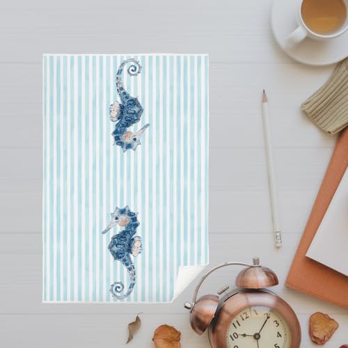 Sea Horse Kitchen Towels - Blue Striped Seahorse Design, 16x24 Inch
