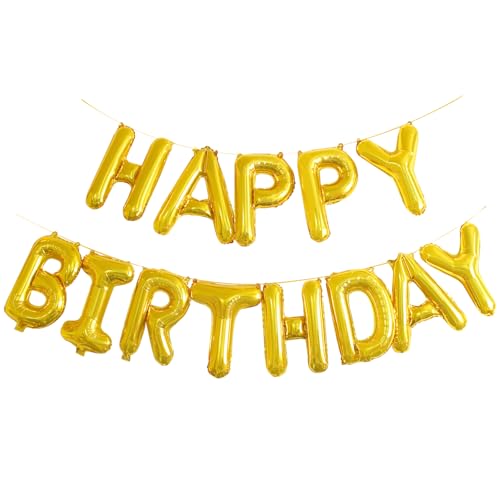 Gold Happy Birthday Foil Letter Balloons - 16 Inch Banner