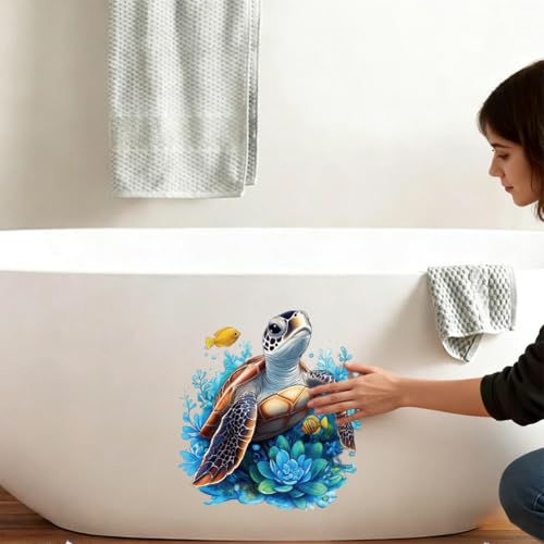 Turtle Toilet Seat Lid Sticker - Self-Adhesive Ocean Decor 11.8 x 11.2 Inch