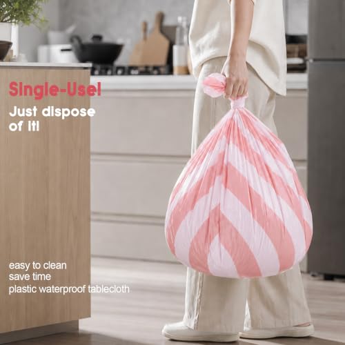 3 Packs Pink Stripe Plastic Tablecloths 54x108 Inch - Vertical